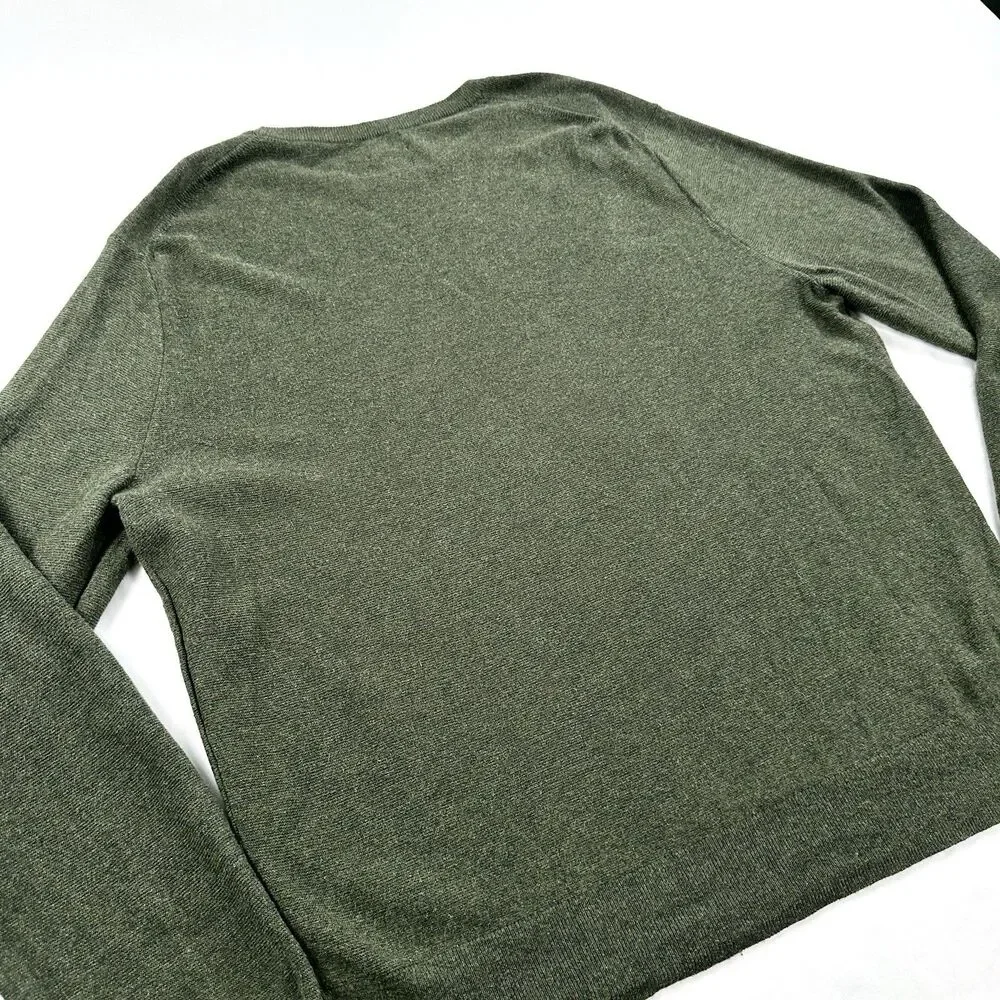 J Crew Sweater Mens Large Green Cotton Textured Knit Long Sleeve Classic Preppy